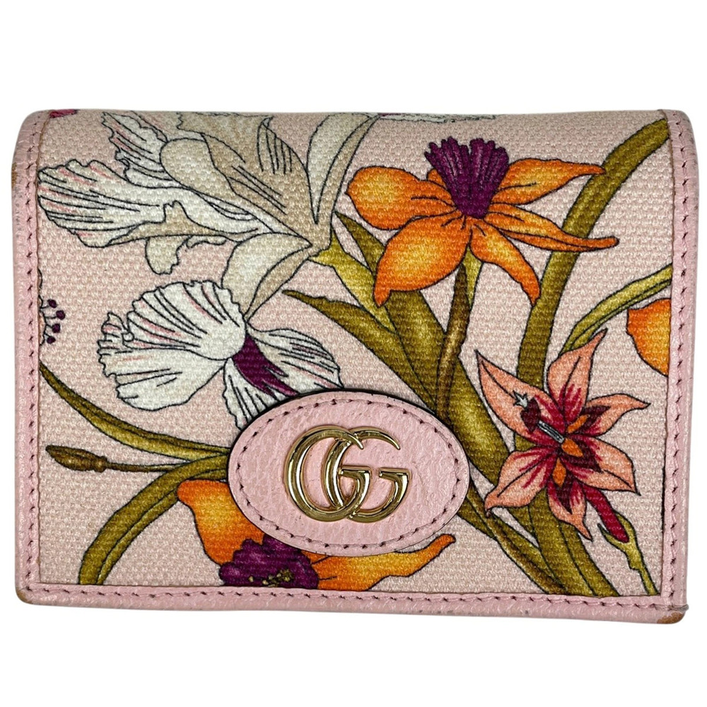 Gucci GG Marmont Flora Flower Bi fold Wallet Billfold Pink Multicolor